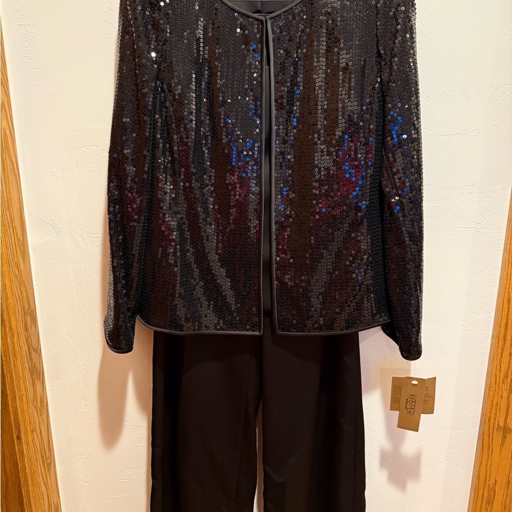 Kasper Black Sequin Pantsuit